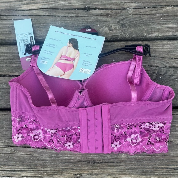 ADORED BY ADORE ME PINK LACE PAPAL LONGLINE DEMI BEA 32B NWT - Picture 2 of 8